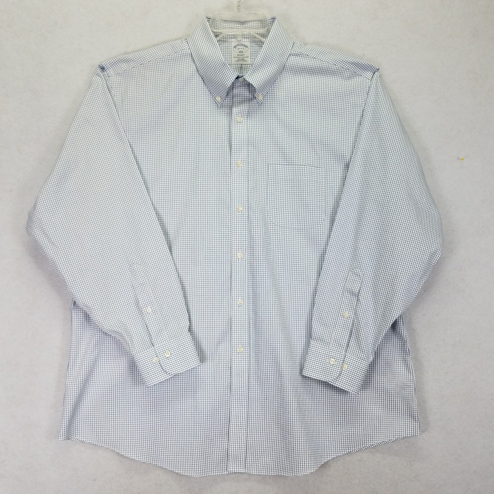 Brooks Brothers 1818 Regent Fit Non Iron Shirt 18 4/5 White Cotton Plaid Check